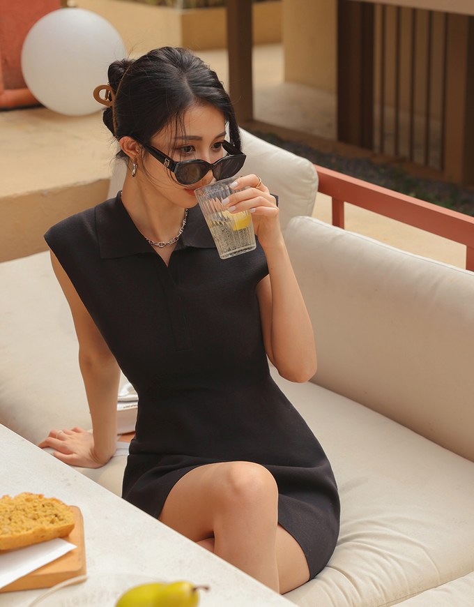Lapel Collar Knit Vest Mini Dress