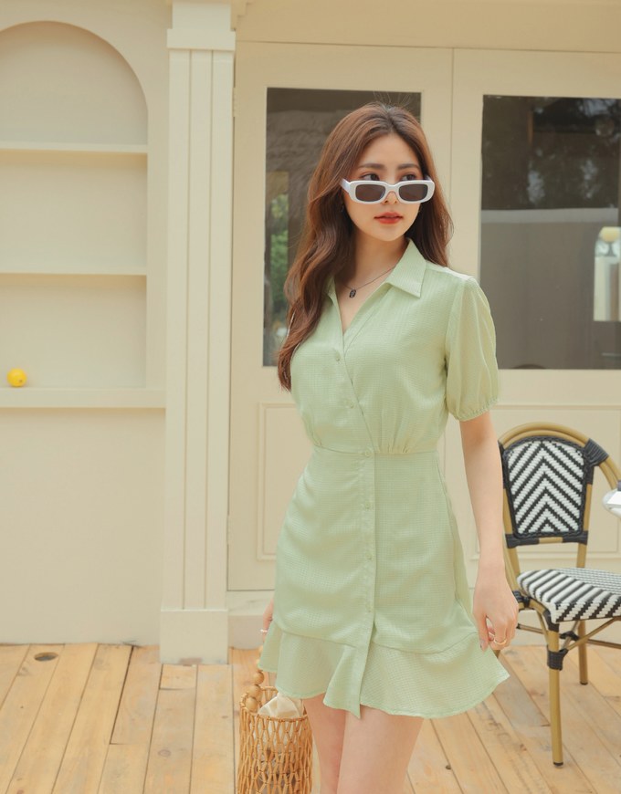 Diagonal Button Fishtail Mini Dress