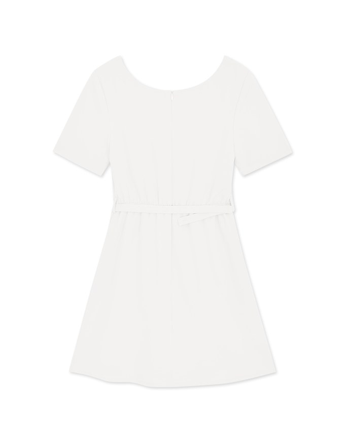 Square Neck Pleated Mini Dress (With Belt)
