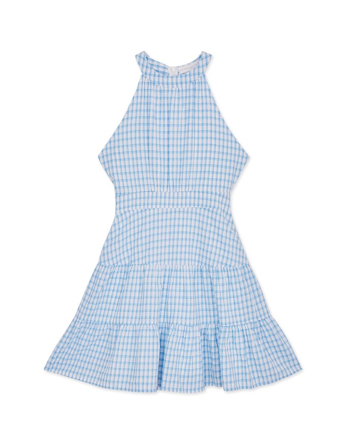 Halter Neck Checkered Tiered Mini Dress