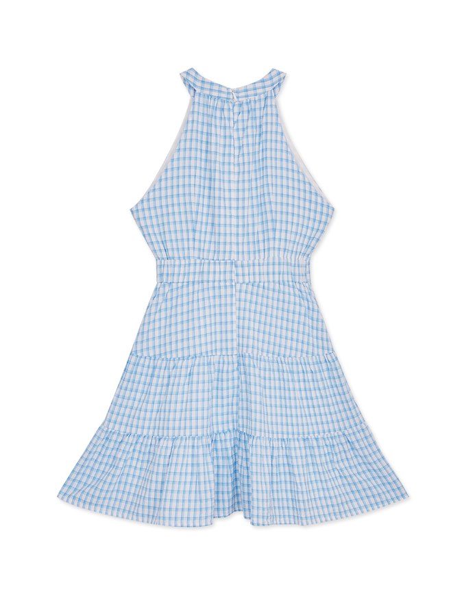 Halter Neck Checkered Tiered Mini Dress