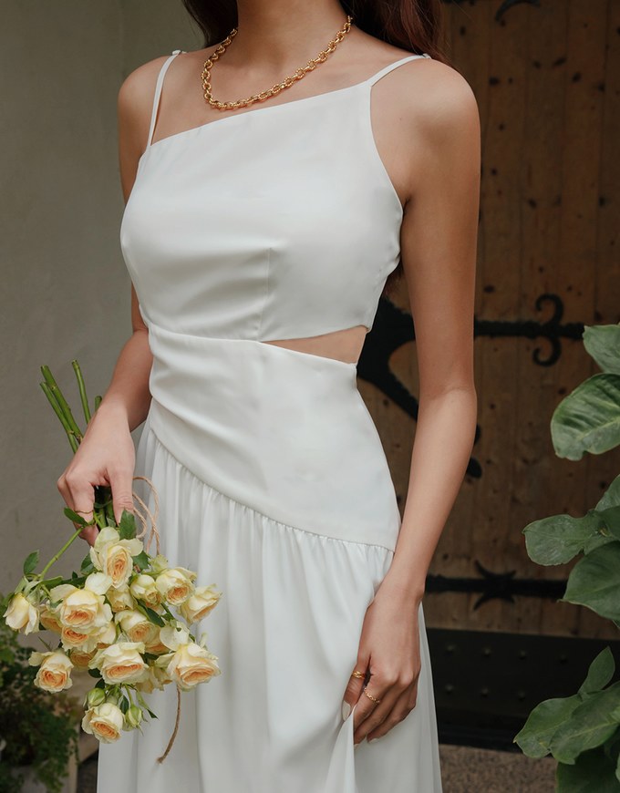 Hollow Waist Irregular Splice Maxi Dress