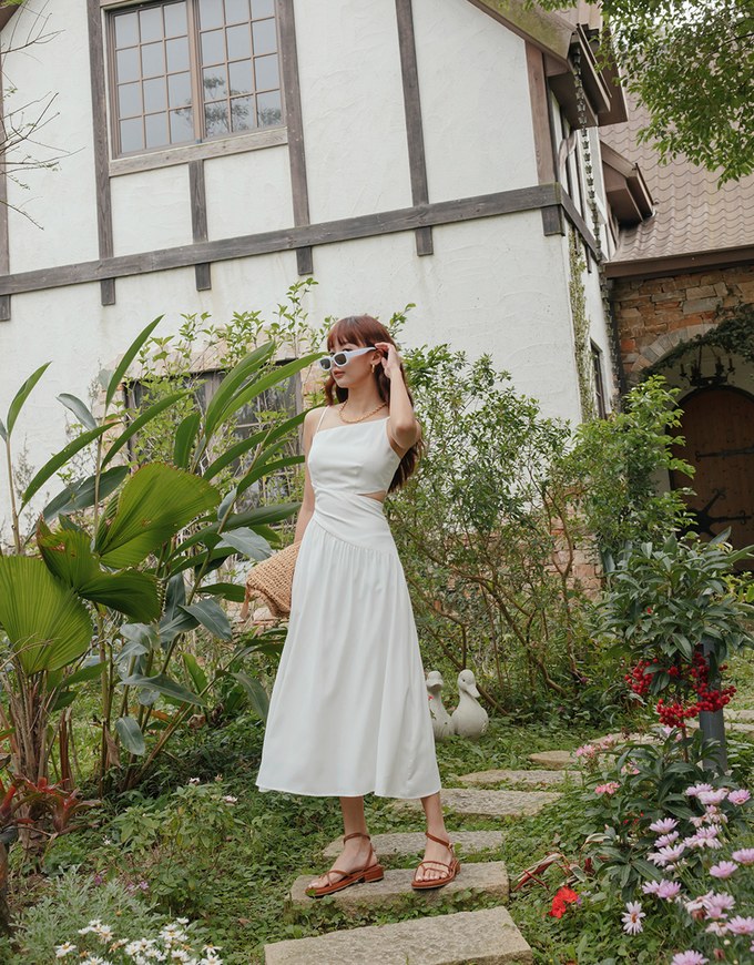 Hollow Waist Irregular Splice Maxi Dress