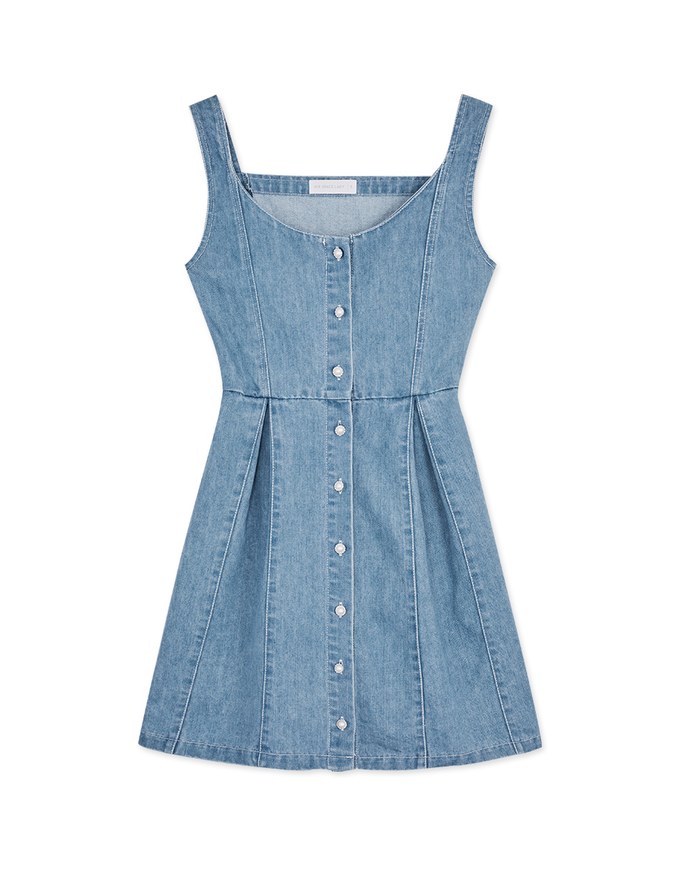 Button Denim Jeans Tank Mini Dress
