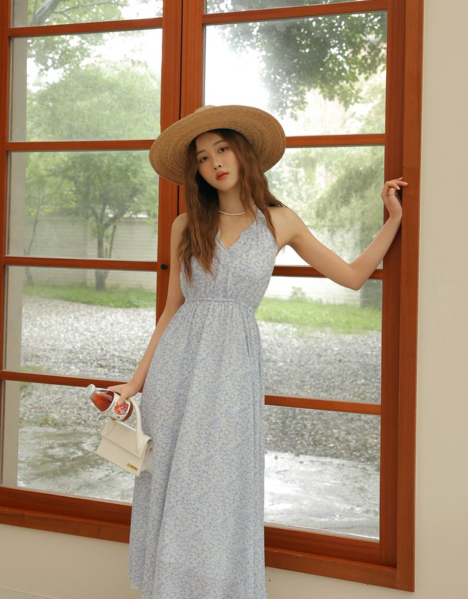 Cut Out Shoulder Floral Maxi Dress