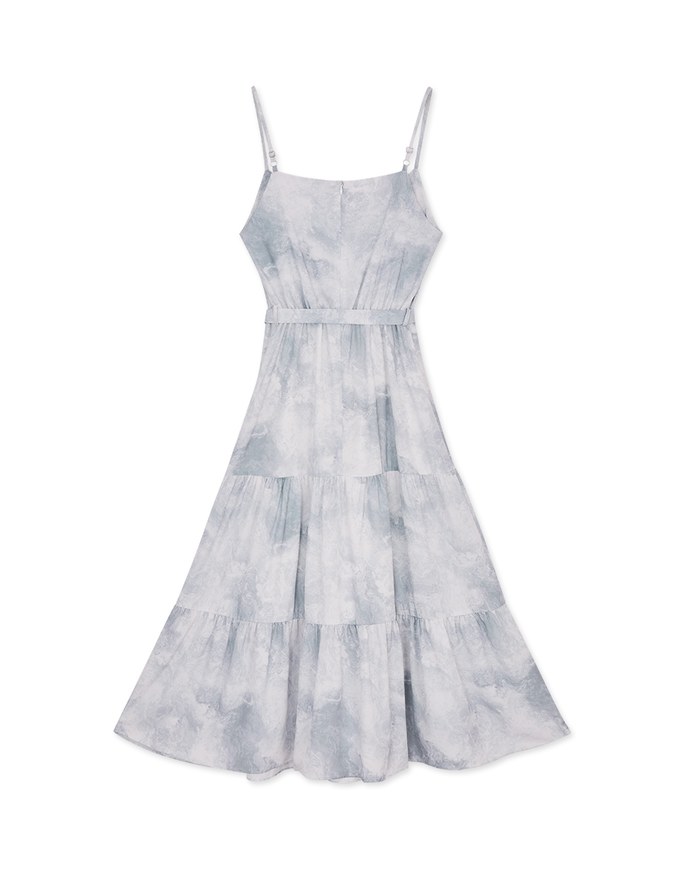 Tie Dye Thin Strap Maxi Dress (With Belt)