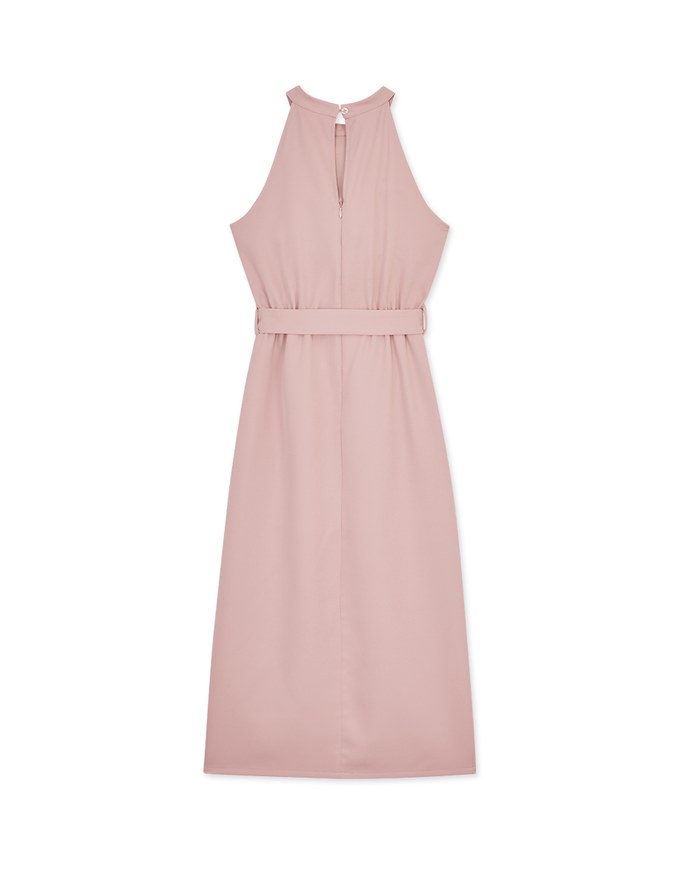 Halter Slit Belted Maxi Dress (With Padding)