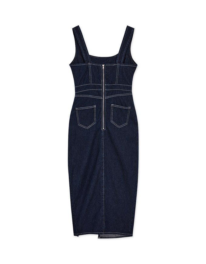 Très Chic Denim Jeans Slit Maxi Dress