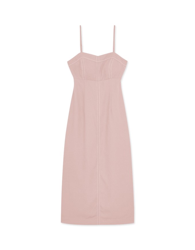 Seamline Thin Strap Slit Maxi Dress (With Padding)
