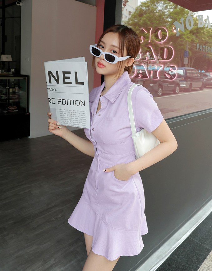 Lapel Button Fishtail Mini Dress