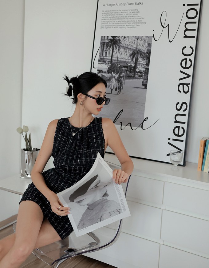 Plaid Back Hollow Mini Dress
