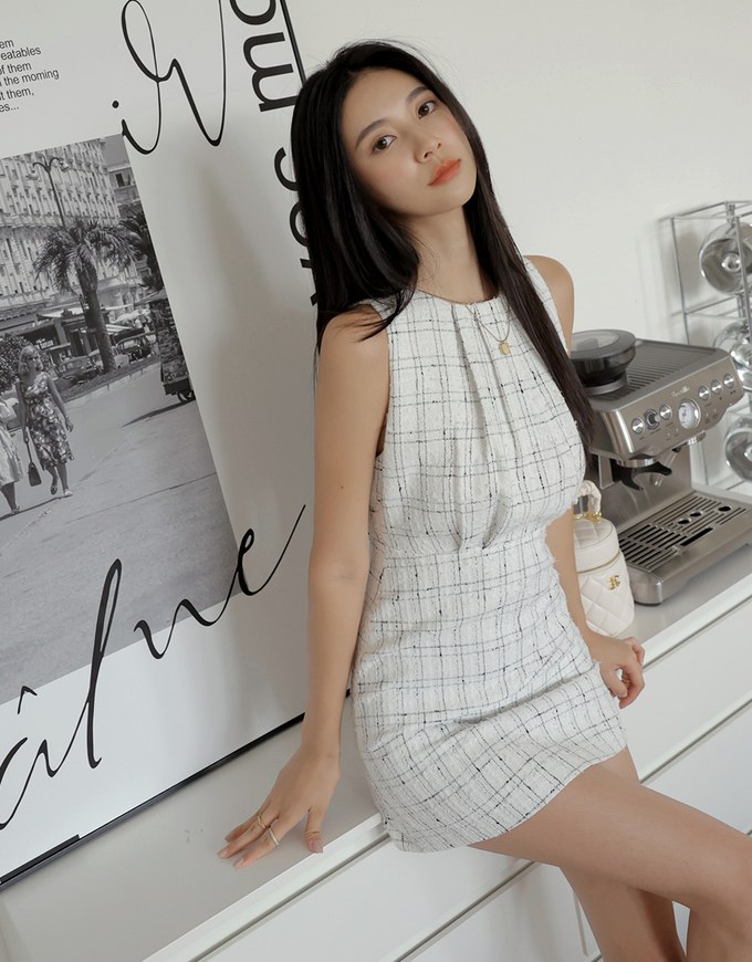 Plaid Back Hollow Mini Dress