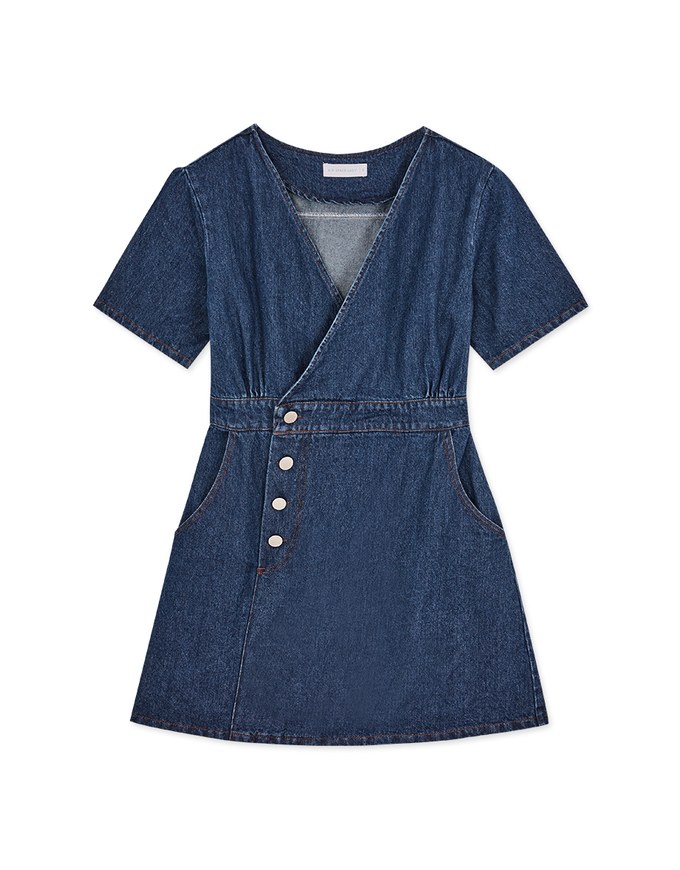 V Neck Denim Jeans Flare Mini Dress
