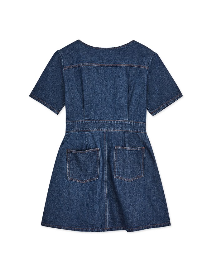 V Neck Denim Jeans Flare Mini Dress