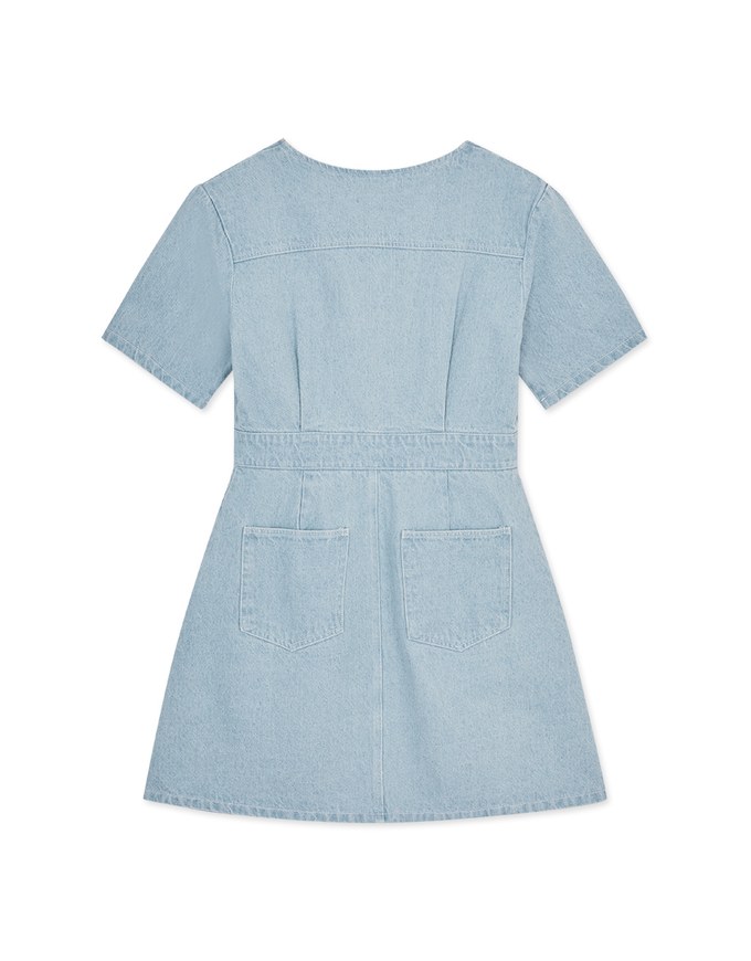 V Neck Denim Jeans Flare Mini Dress