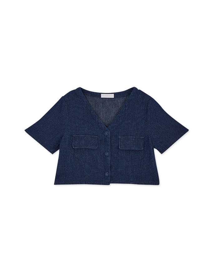 Buttoned Denim Jeans Crop Blazer Jacket