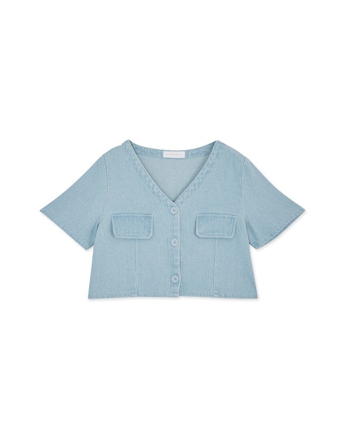 Buttoned Denim Jeans Crop Blazer Jacket