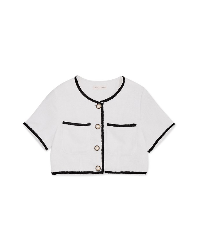Tweed Beaded Button Crop Blazer Jacket