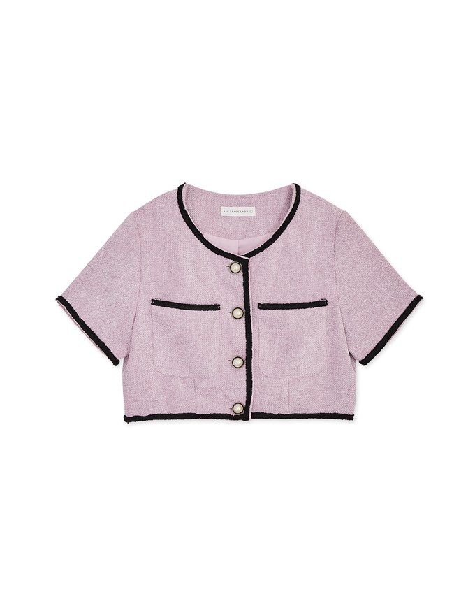 Tweed Beaded Button Crop Blazer Jacket