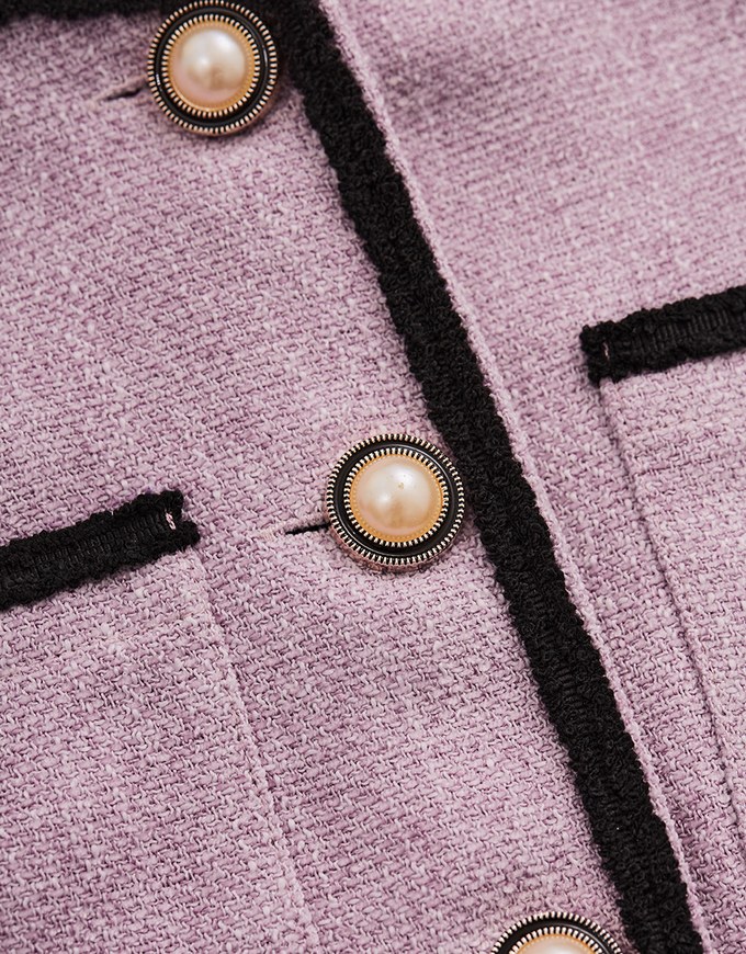 Tweed Beaded Button Crop Blazer Jacket