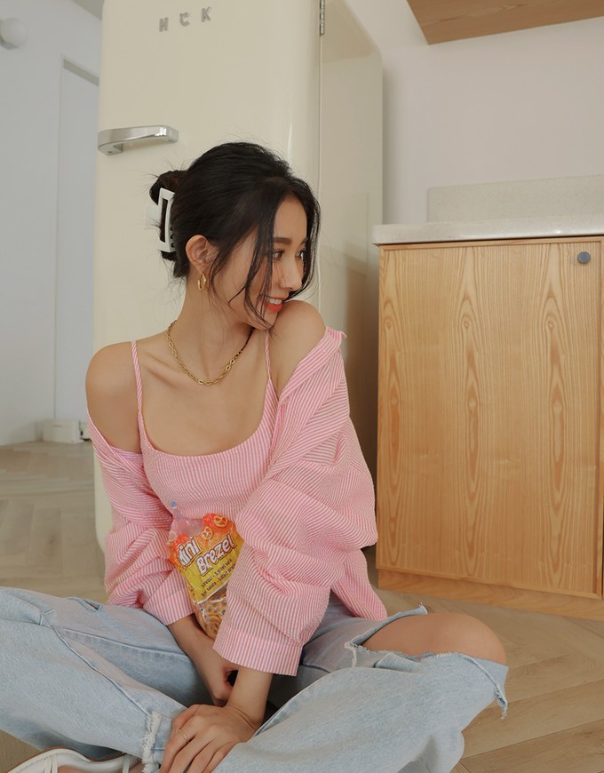 Two Piece Striped Long Blouse Shirt