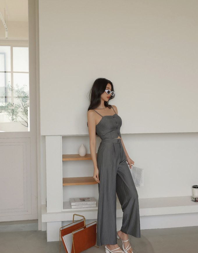 Edgy Chic Suit Pants Set Wear (With Padding)