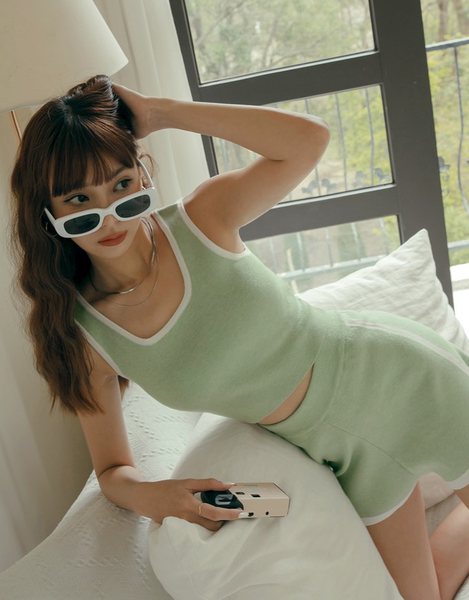 Piped Knit Tank Top Set