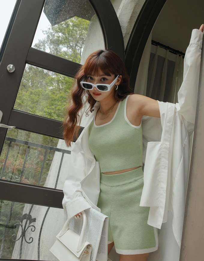 Piped Knit Tank Top Set