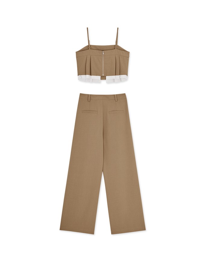 Thin Strap Pleated Cami Top Suit Pants Set