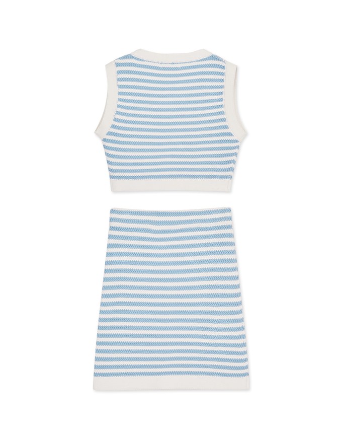 Striped Double Pocket Vest And Skirt Set