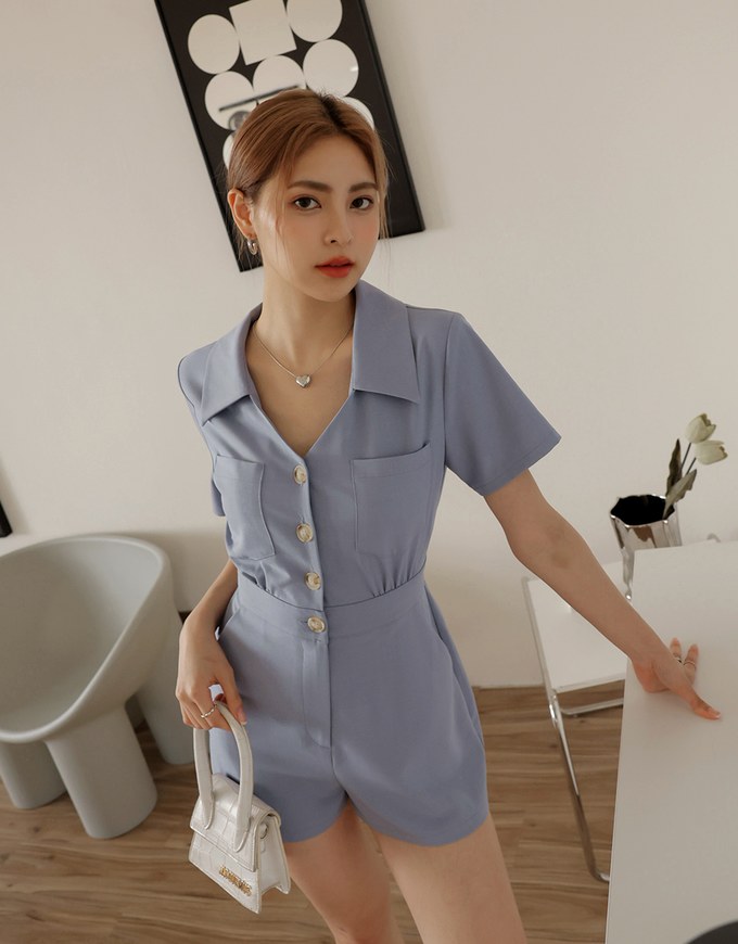 Edgy Smart Lapel Buttoned Playsuit