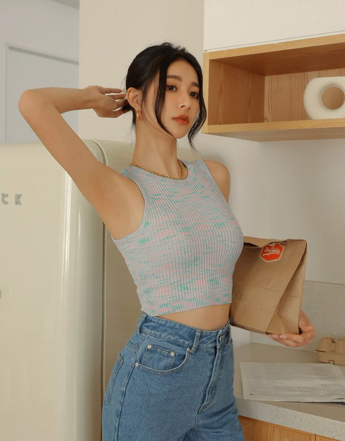 Mix Color Knit Fitted Tank Top