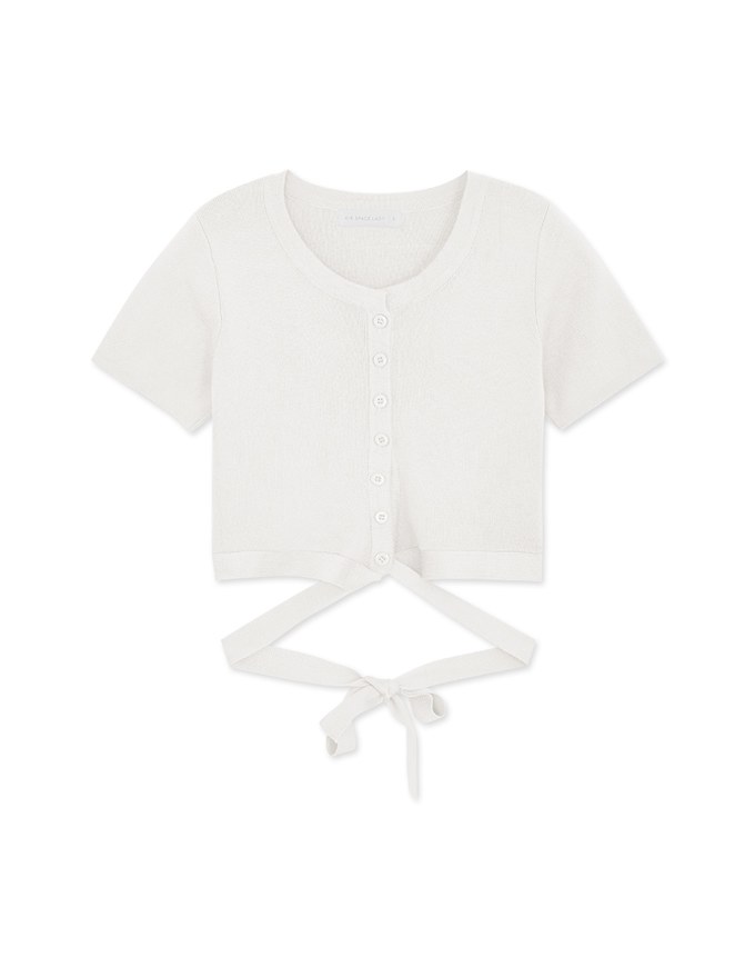 Diagonal Button Knit Tie Back Top
