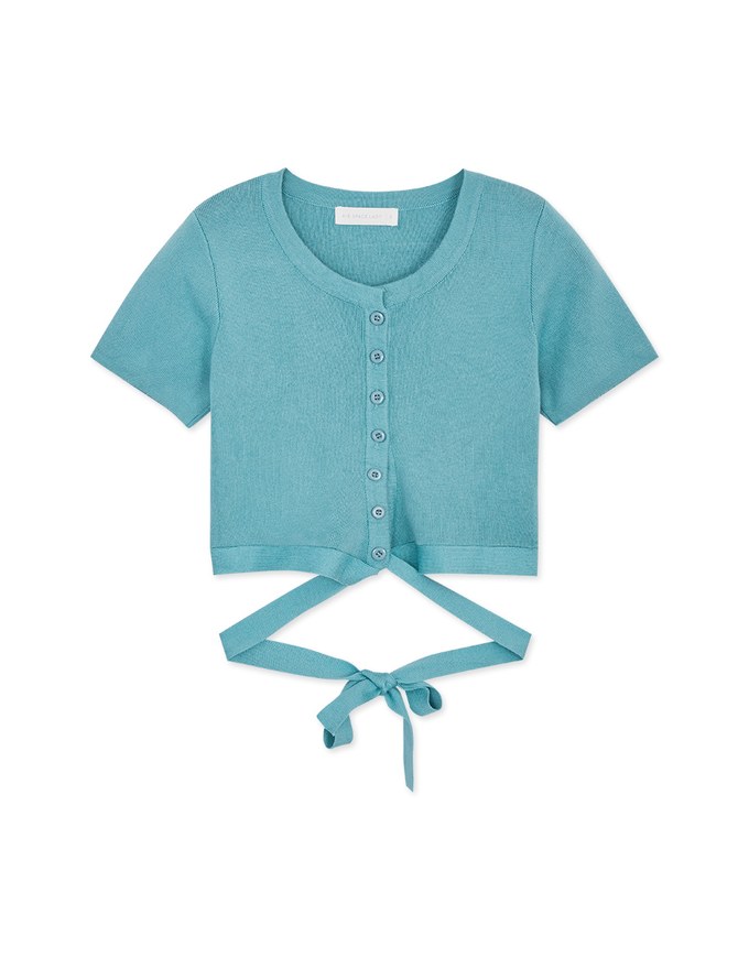 Diagonal Button Knit Tie Back Top