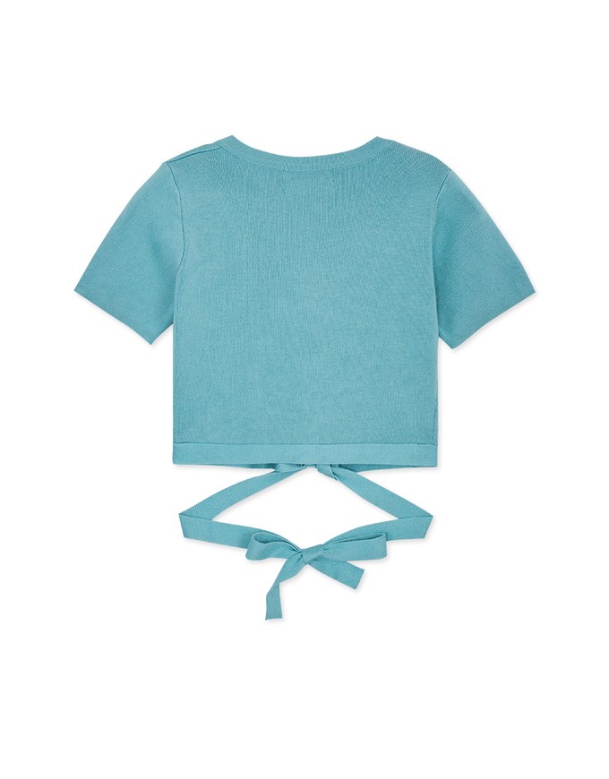 Diagonal Button Knit Tie Back Top