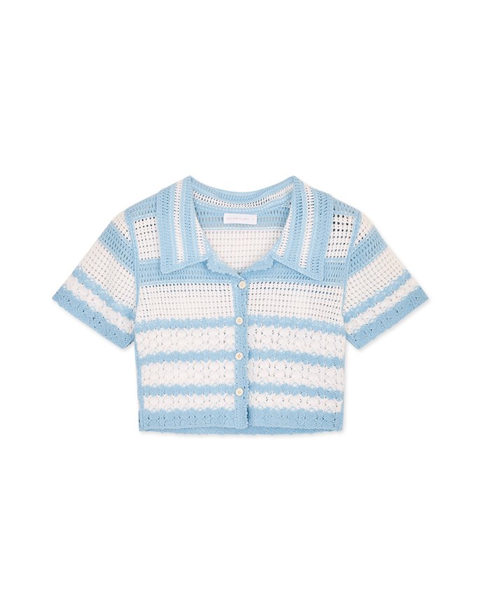 Striped Crochet Knit Blouse Shirt