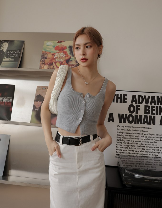 Button Down Knit Tank Top