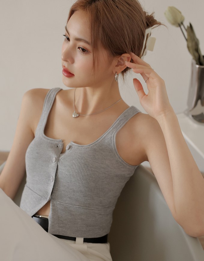 Button Down Knit Tank Top