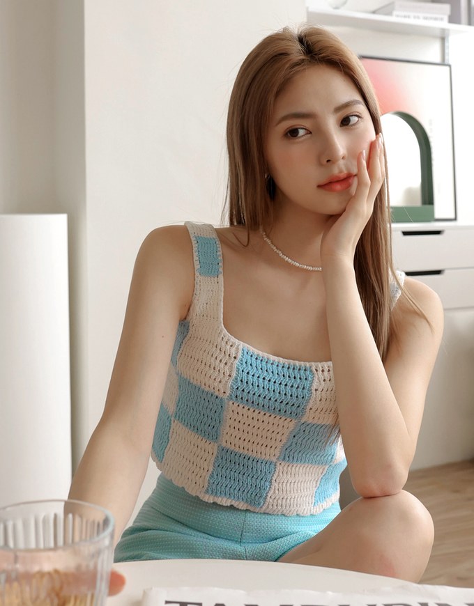 Checkerboard Knit Tank Top
