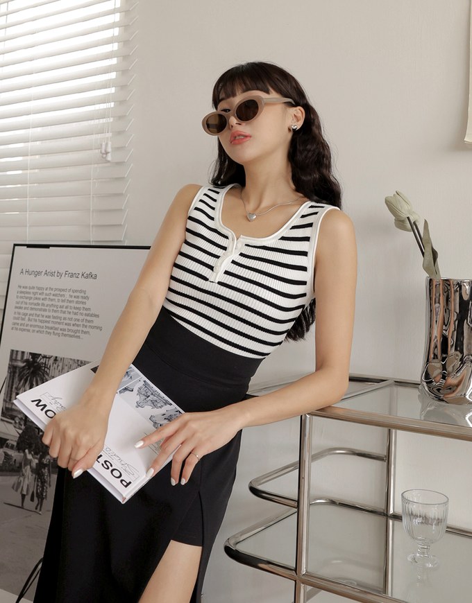 Striped Button Up Crop Tank Top