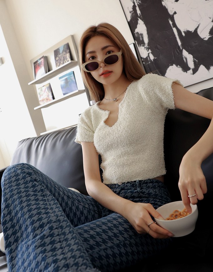 Wool V Neck Short Sleeve Top