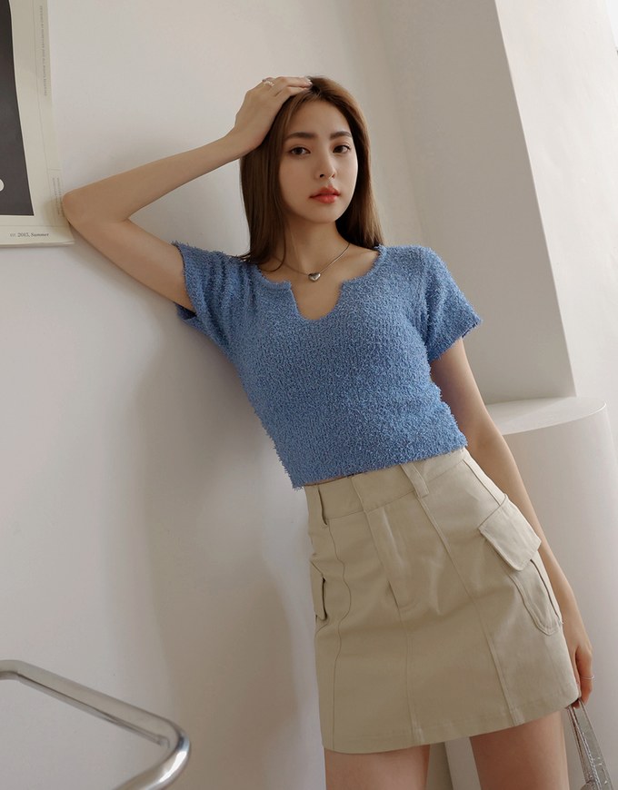 Wool V Neck Short Sleeve Top
