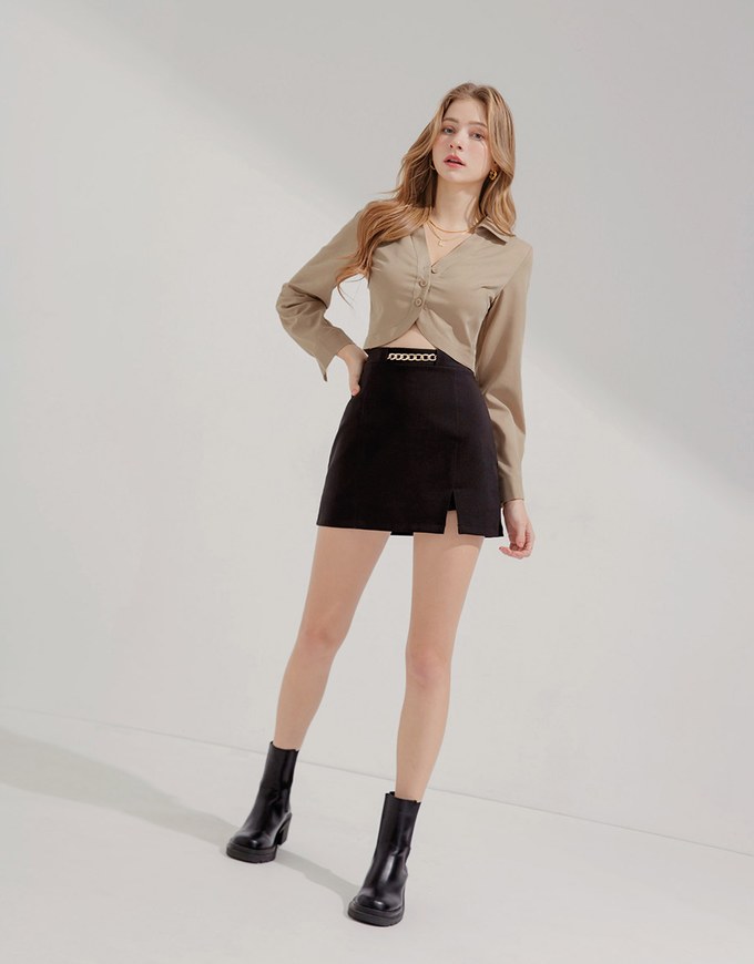 Plain Crop Top Blouse Shirt