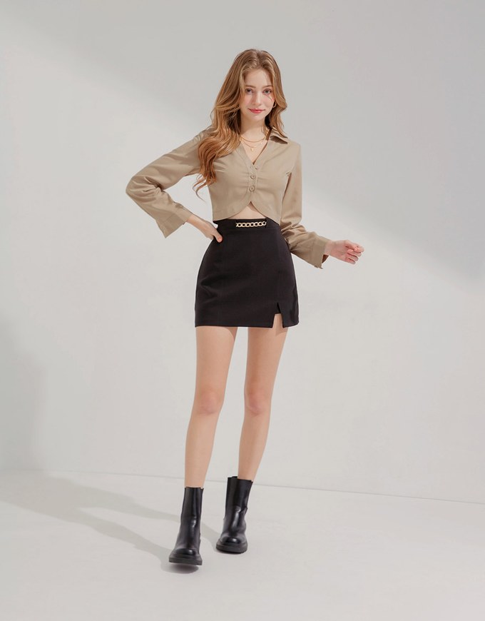 Plain Crop Top Blouse Shirt