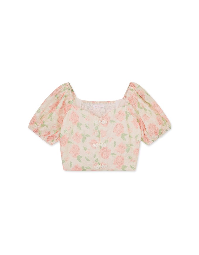 Qipao TOP 2WAY Floral Cheongsam Top Off Shoulder Puff Sleeves
