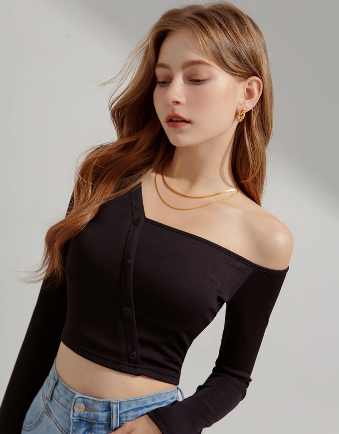 One-Shoulder Long Sleeved Top (with padding)