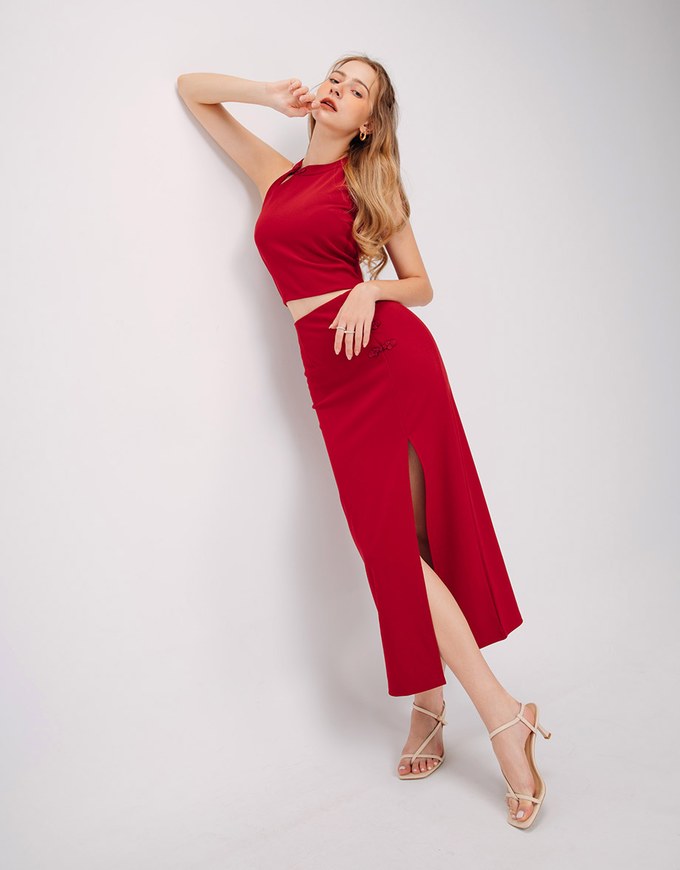 Qipao TOP with Halter Neck Cheongsam Qipao Design With Chinese Knot