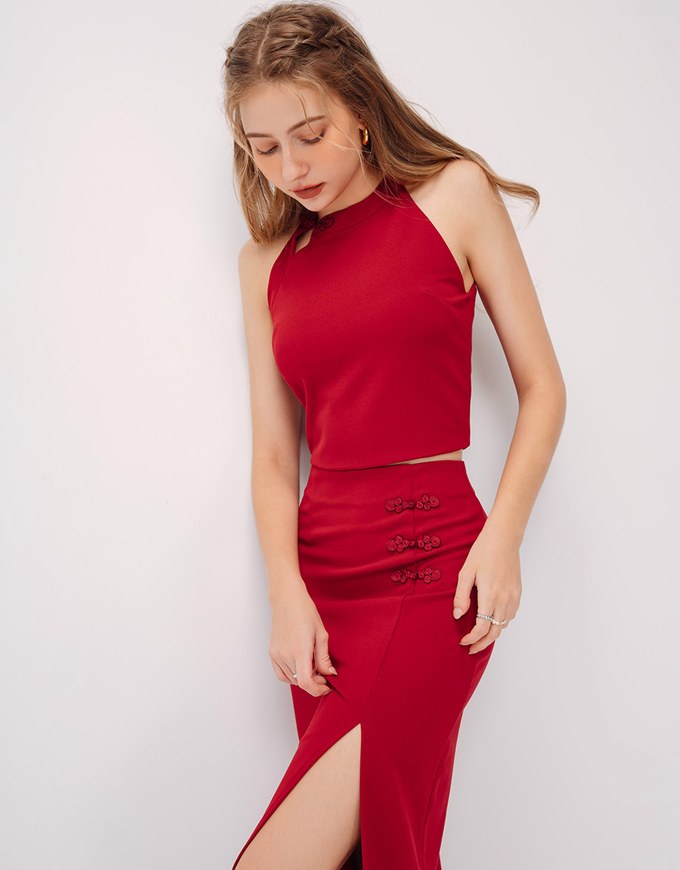 Qipao TOP with Halter Neck Cheongsam Qipao Design With Chinese Knot
