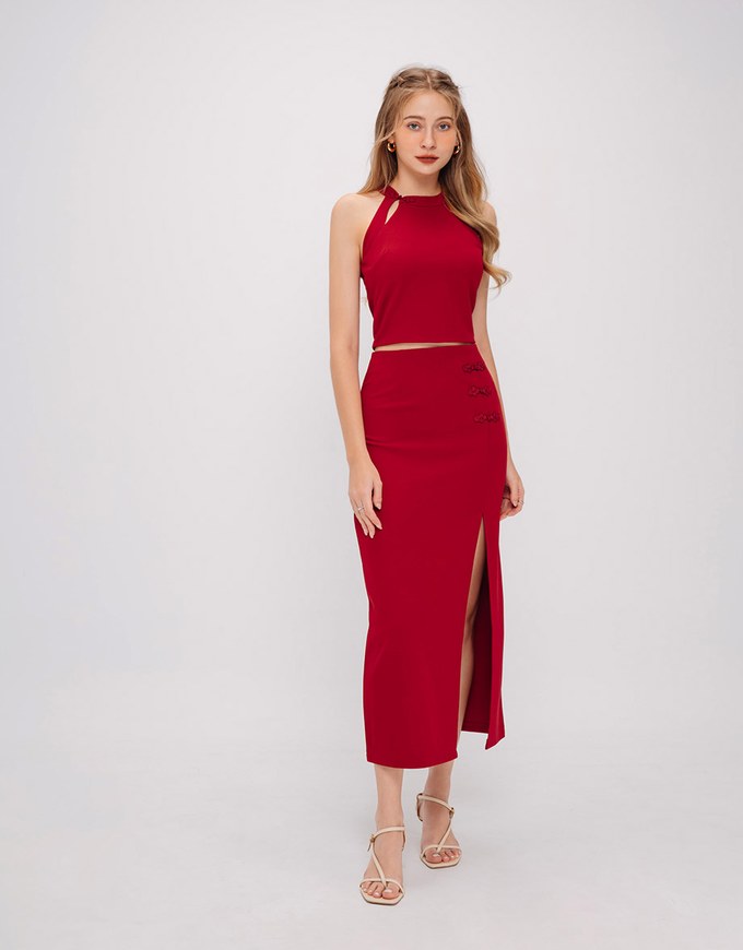 Qipao TOP with Halter Neck Cheongsam Qipao Design With Chinese Knot