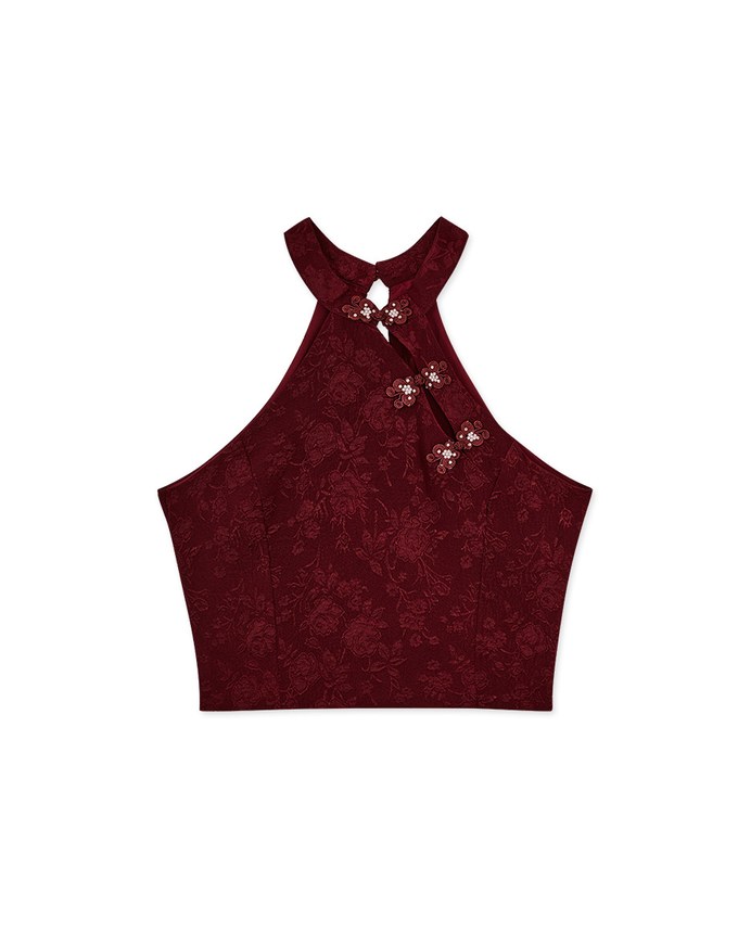 Qipao TOP Embossed Cheongsam Halter Neck Vest Cami Tank Top